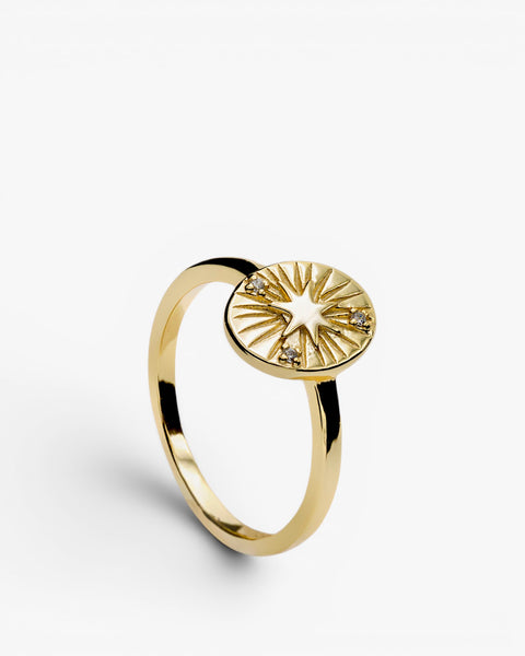 Gold-plated silver signet ring with star design