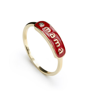 Anillos finos plata diseño "mama" esmalte rojo