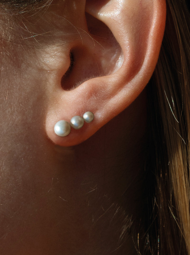 Boucles d'oreilles grimpeurs  dde argent design de triple perle