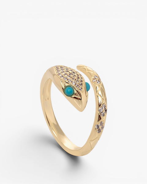 Rings with an intertwined snake motif and cubic zirconia