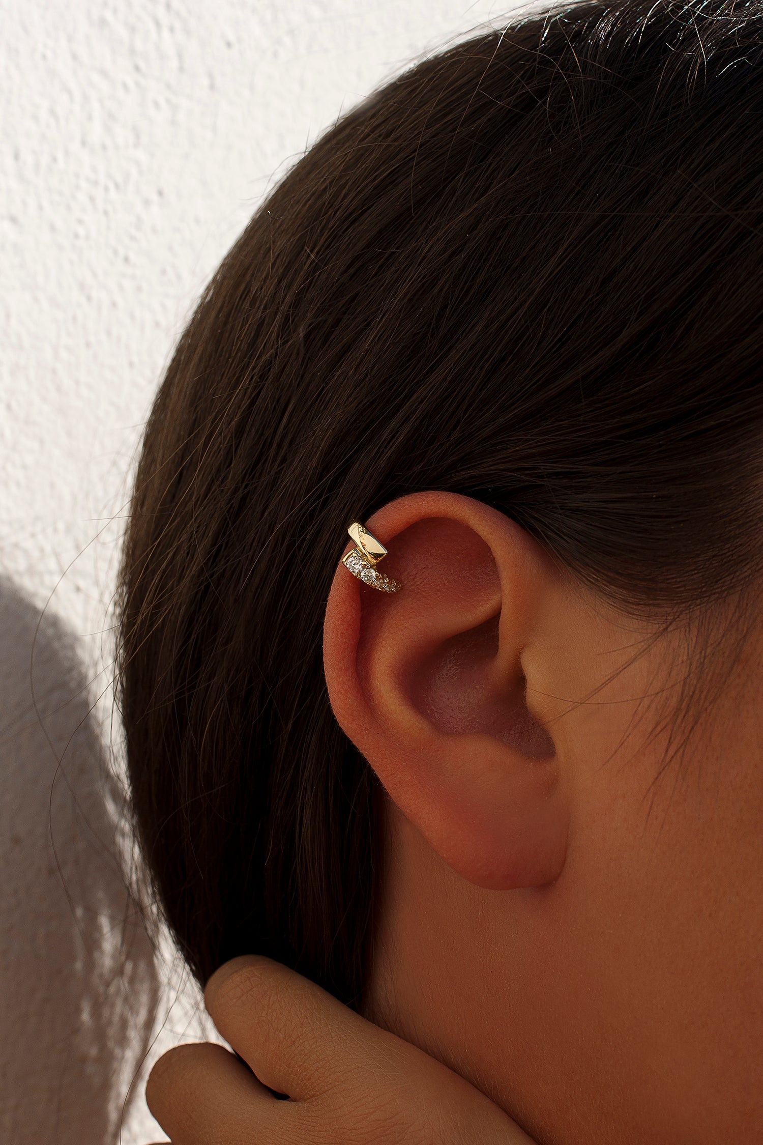 Ear cuff de plata doble diseño circonita plata lisa