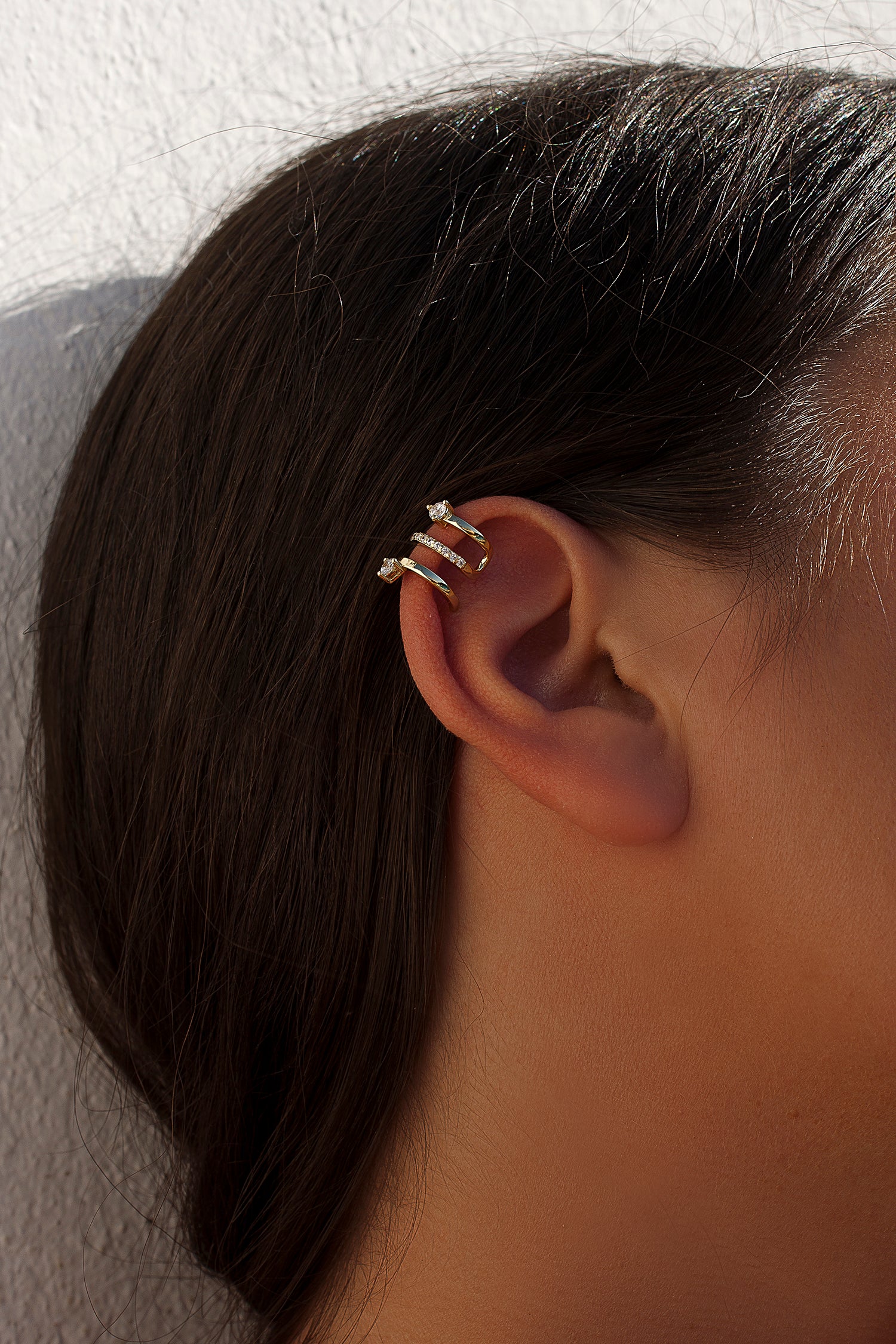 Ear cuff de plata diseño triple aro con circonita lateral
