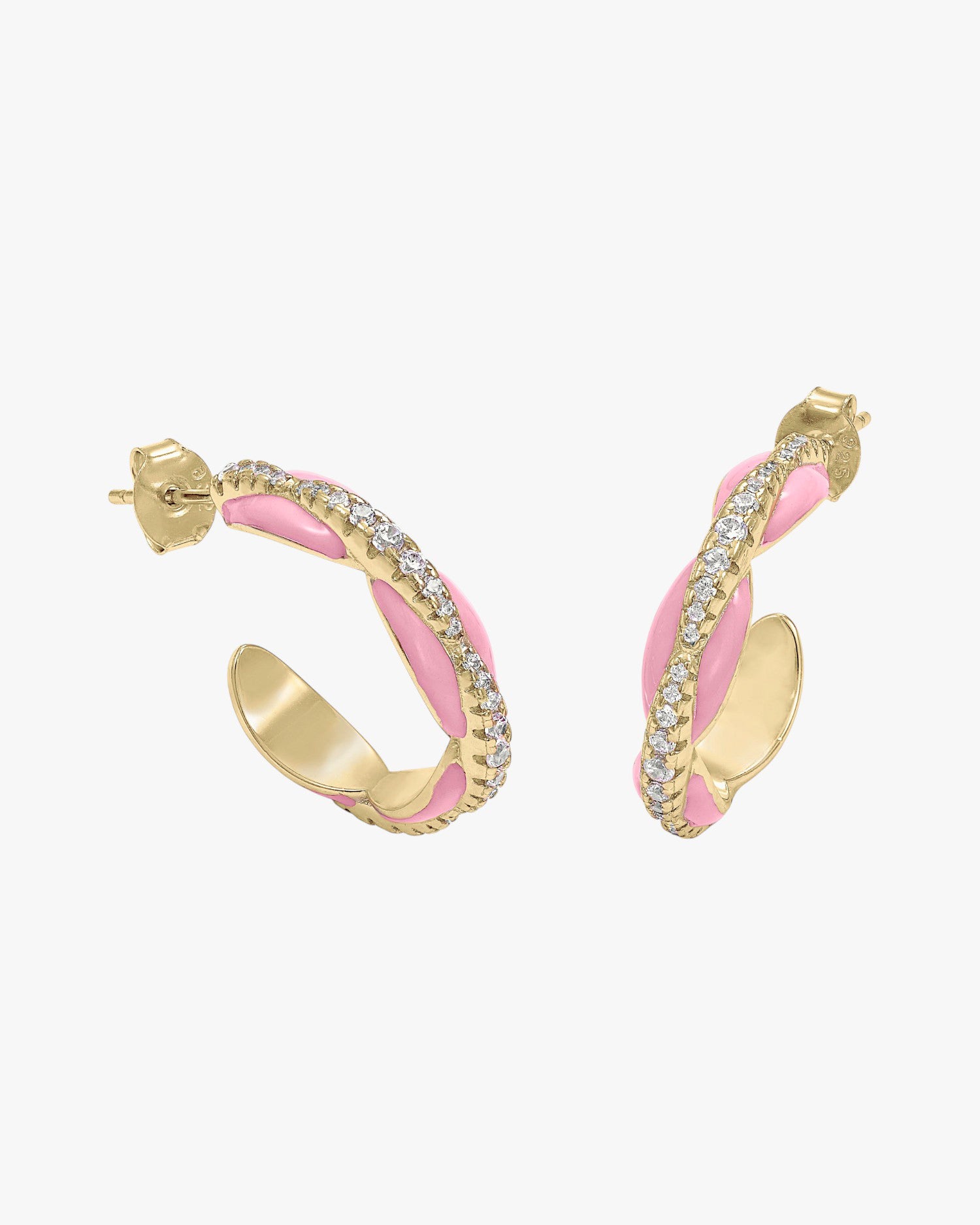Pendientes aros diseño bubble esmalte rosa con circonitas