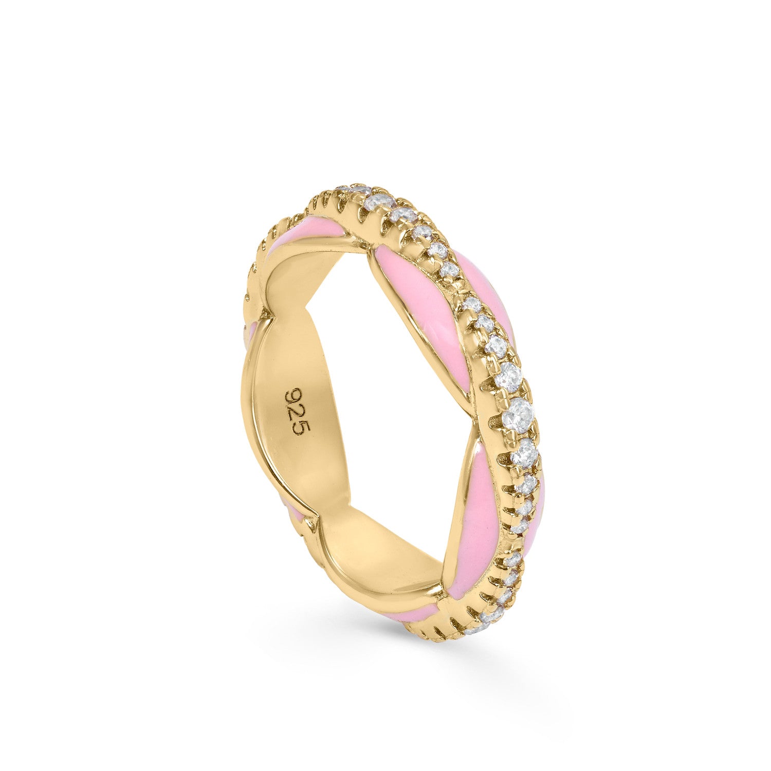 Anillo esmalte rosa diseño bubble con circonitas