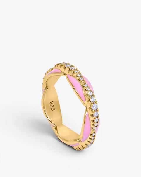 Pink enamel bubble design ring with cubic zirconia