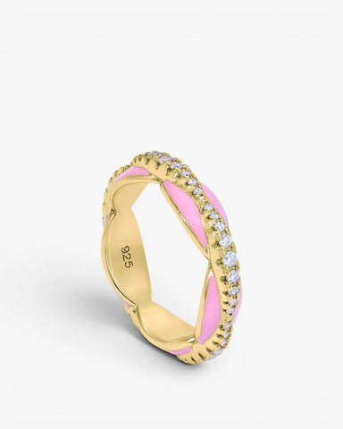 Pink enamel bubble design ring with cubic zirconia