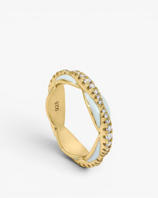 Anillo esmalte blanco diseño bubble con circonitas