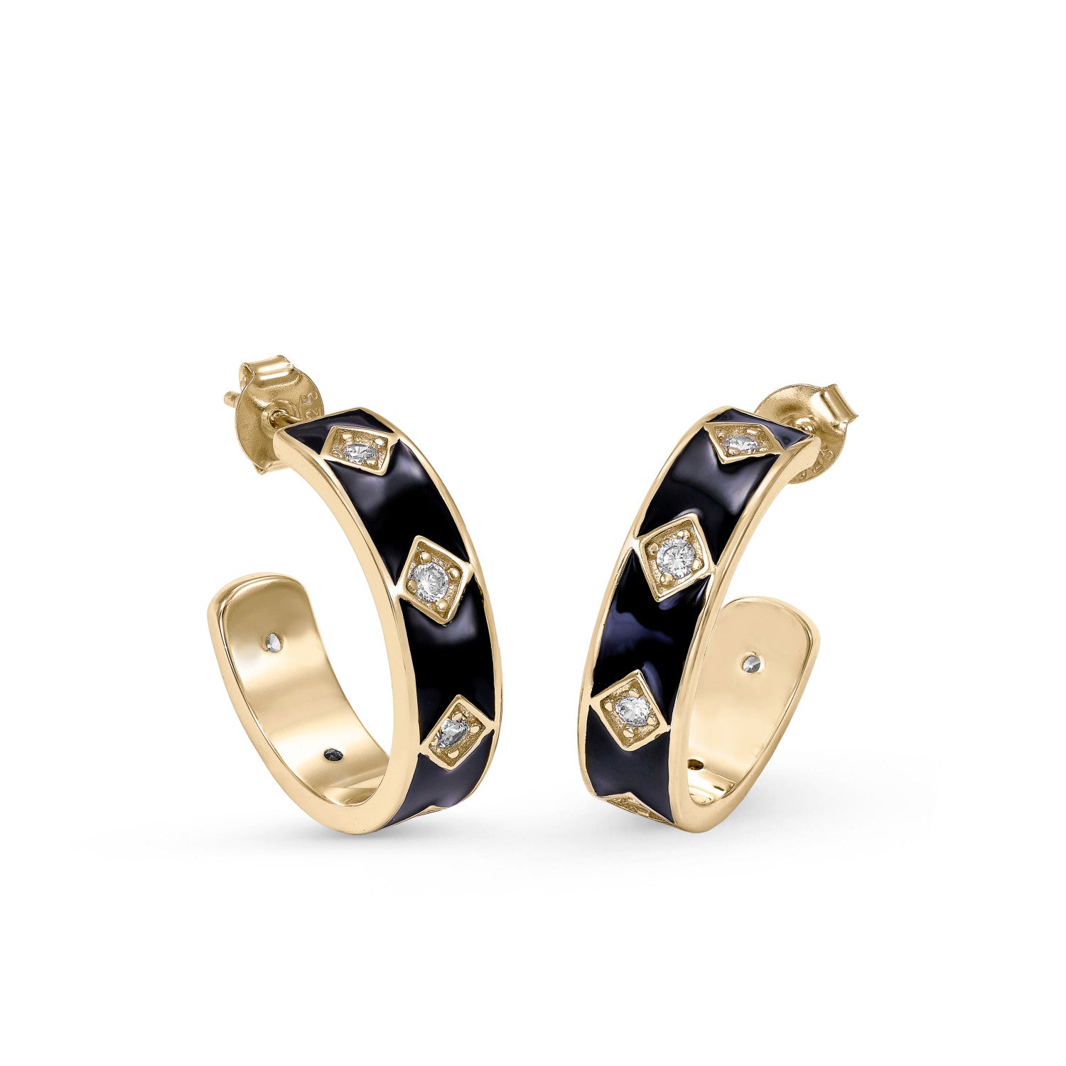 Pendientes aro de plata diseño ancho esmalte negro