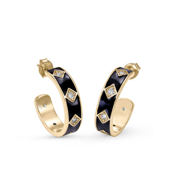 Pendientes aro de plata diseño ancho esmalte negro