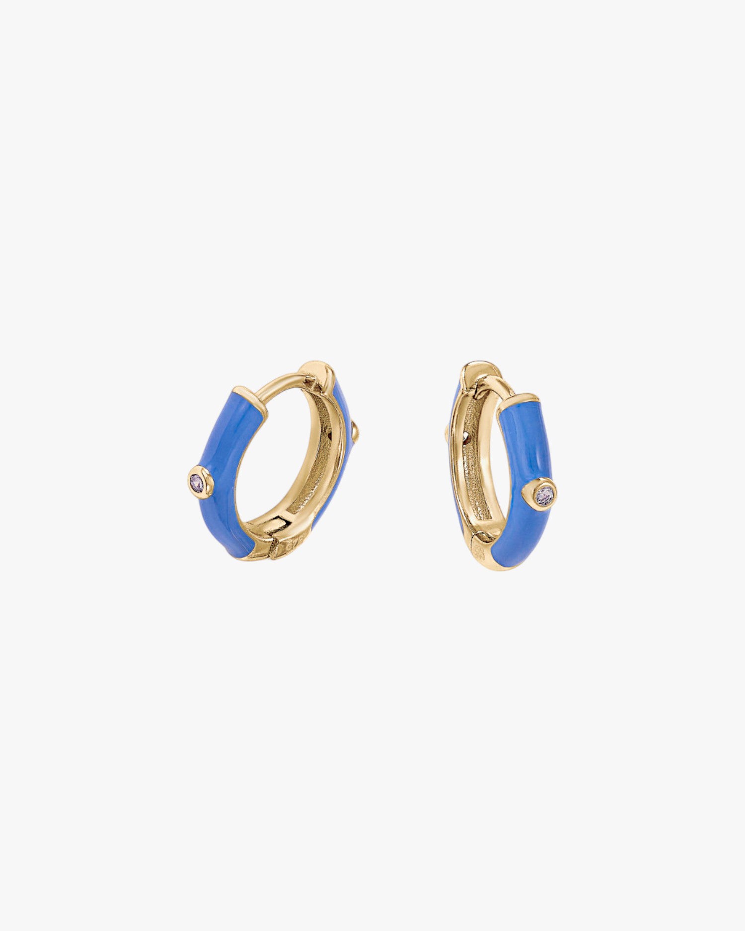 Pendientes aros pequeños esmalte azul y circonita central