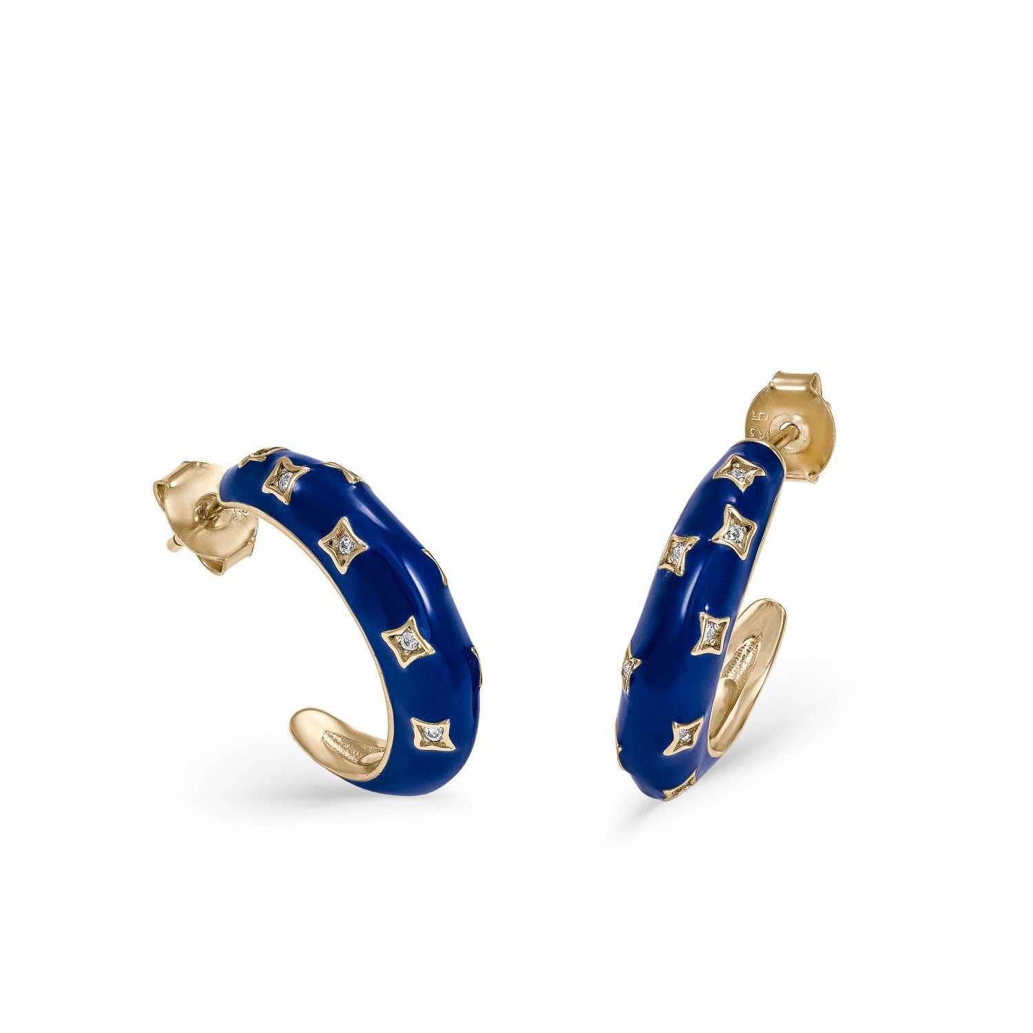 Pendientes aros pequeños con esmalte azul eléctrico