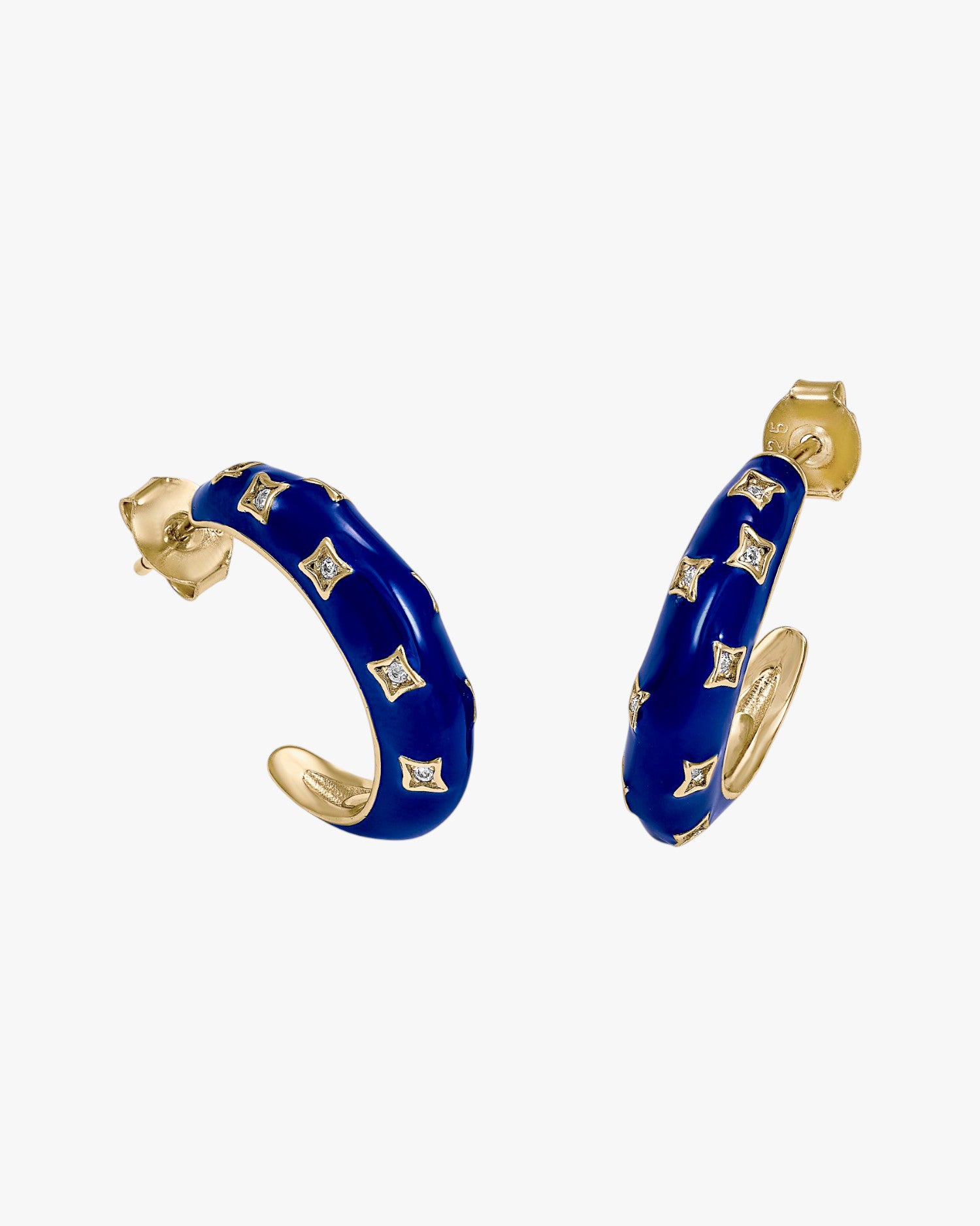 Pendientes aros pequeños con esmalte azul eléctrico