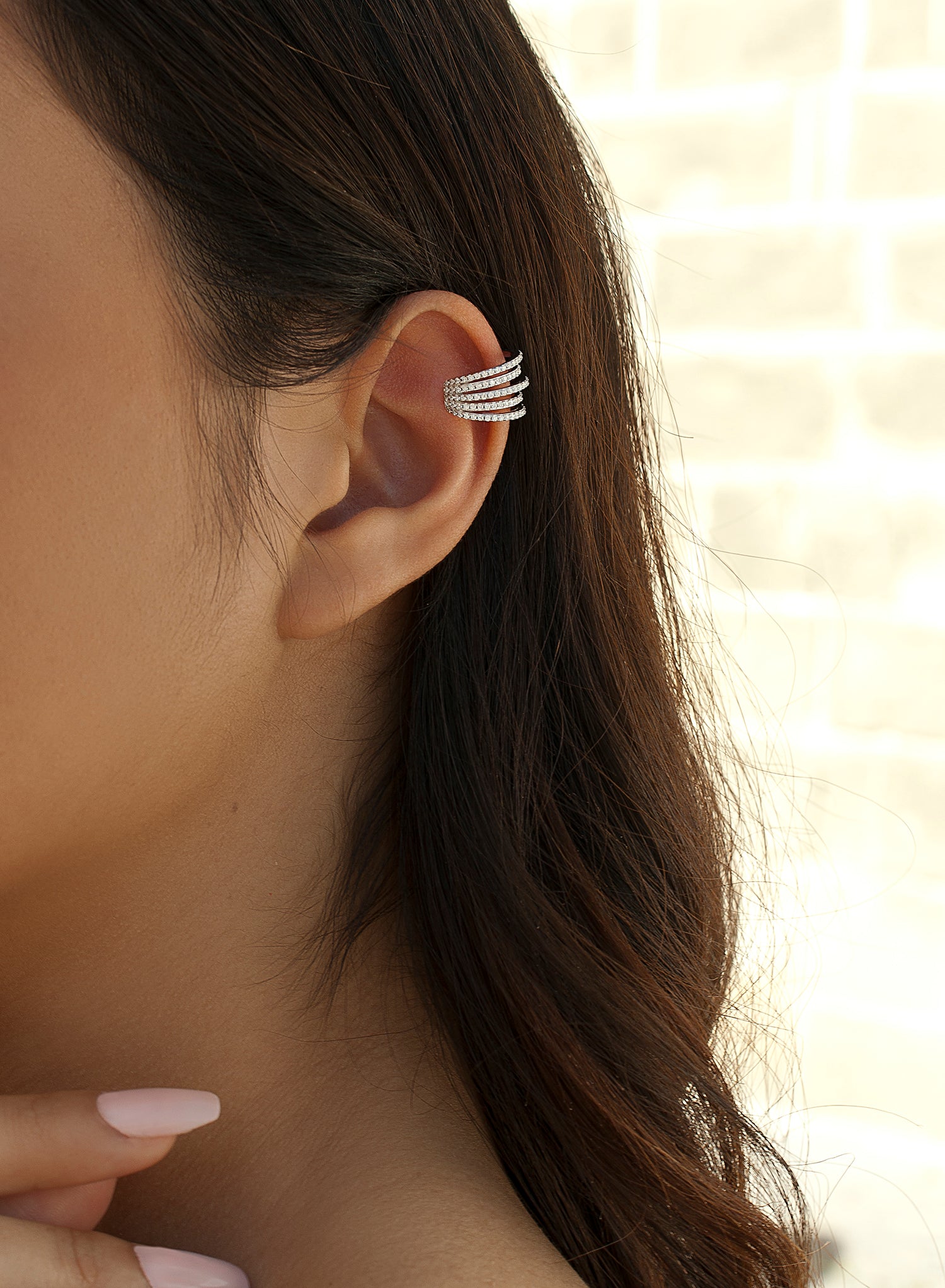 Ear cuff de plata diseño triple carril circonita