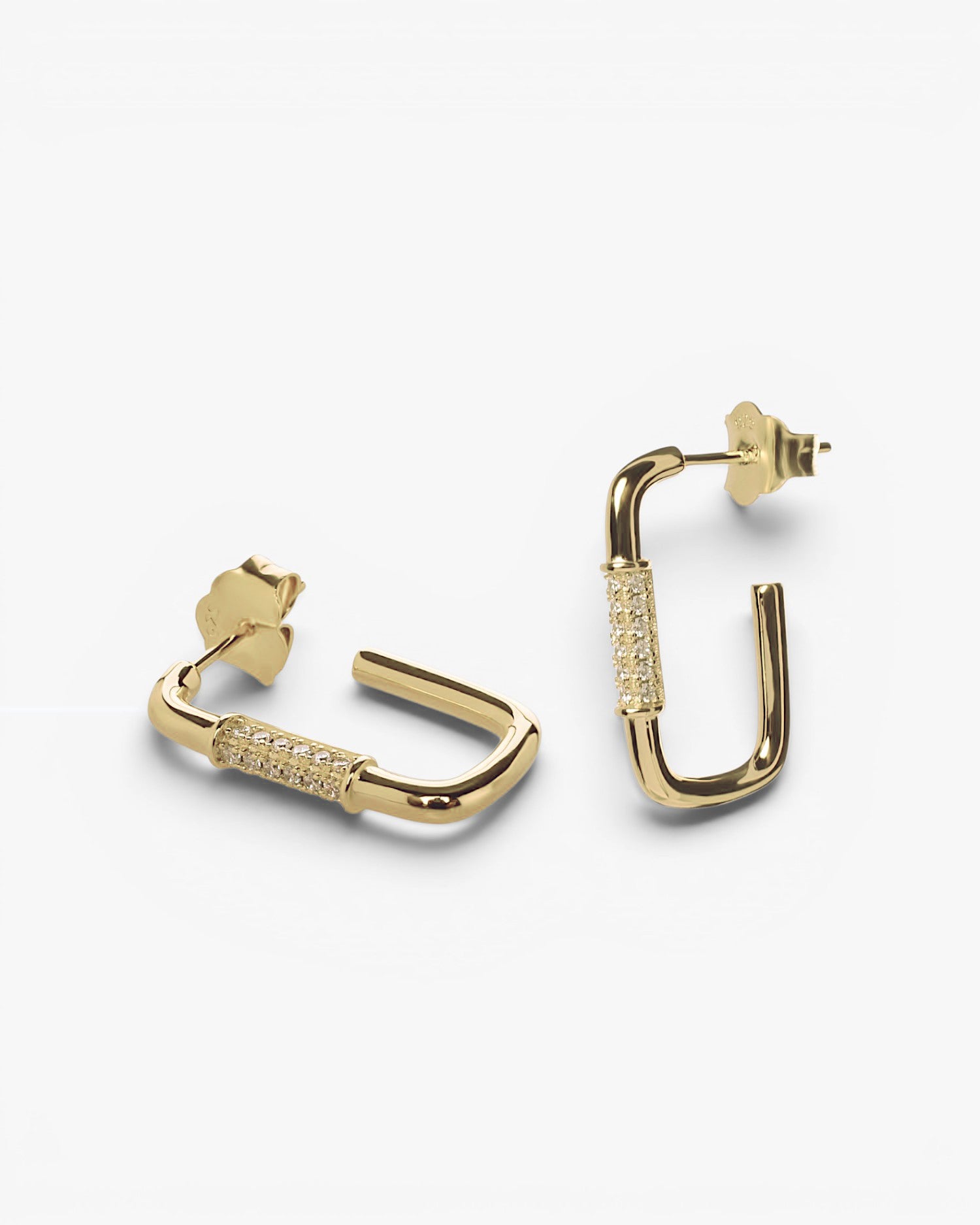Pendientes aro de plata dorado diseño rectangular