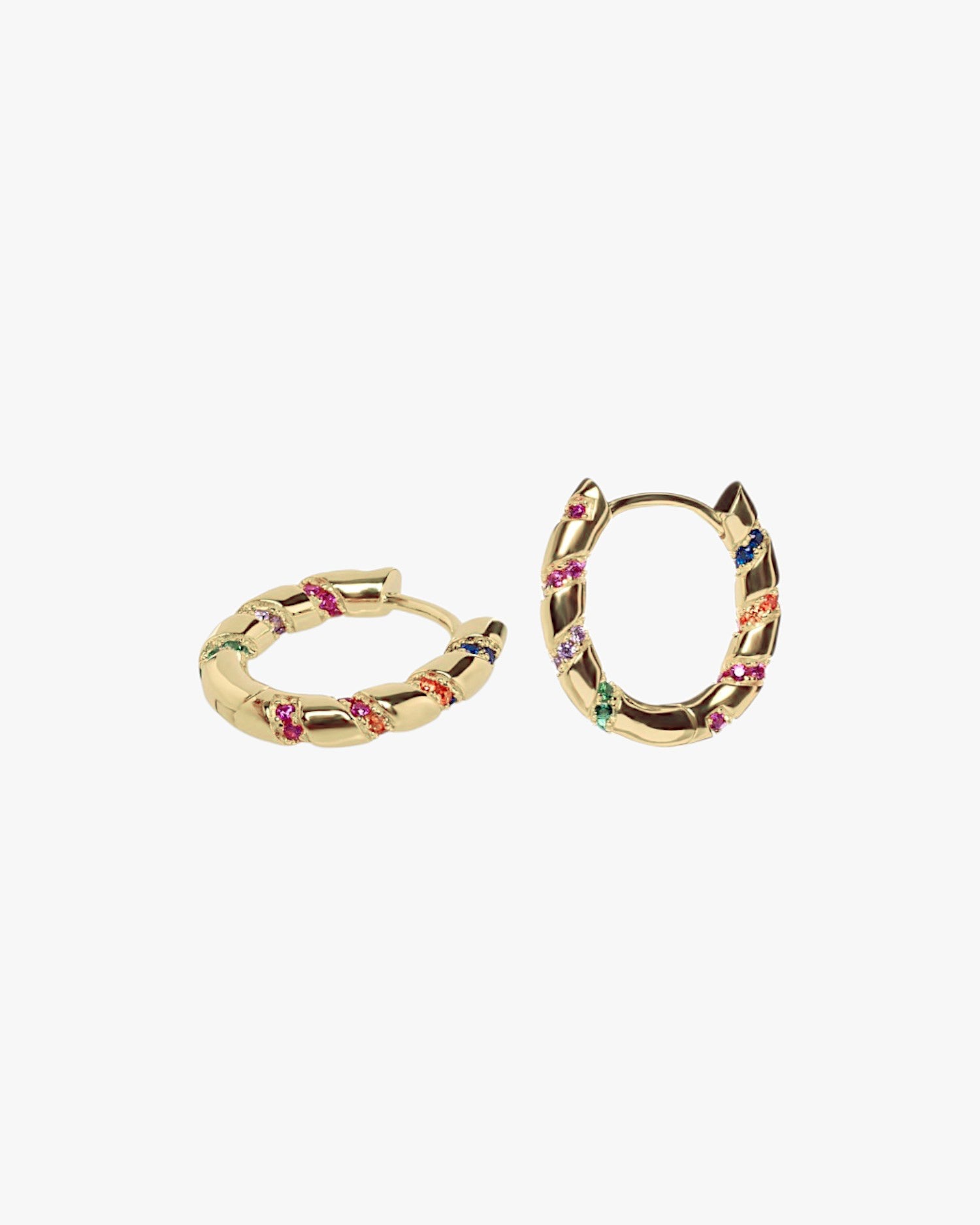 Pendientes aros pequeños diseño espiral con circonitas multicolores