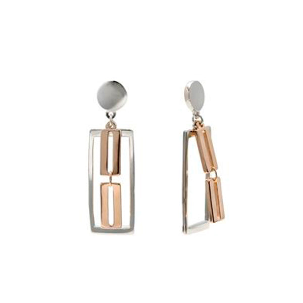 Pendientes largos de plata diseño geométrico bicolor