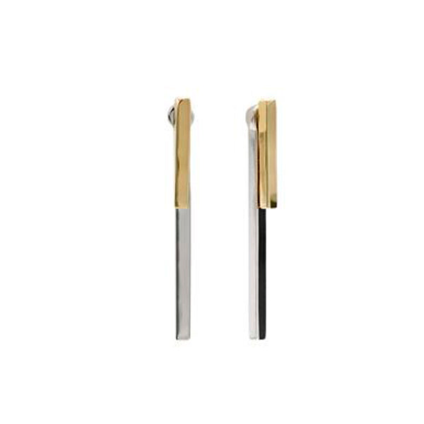 Pendientes bicolor diseño doble pieza en plata lisa y dorada
