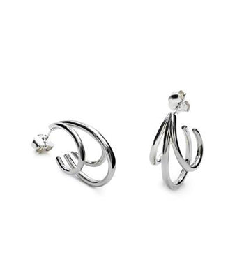 Pendientes aros de plata originales diseño triple argolla semiabierta