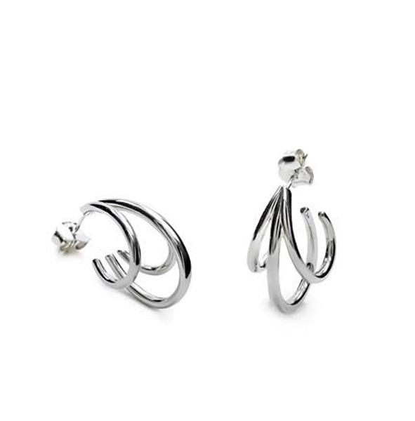 Pendientes aros de plata originales diseño triple argolla semiabierta