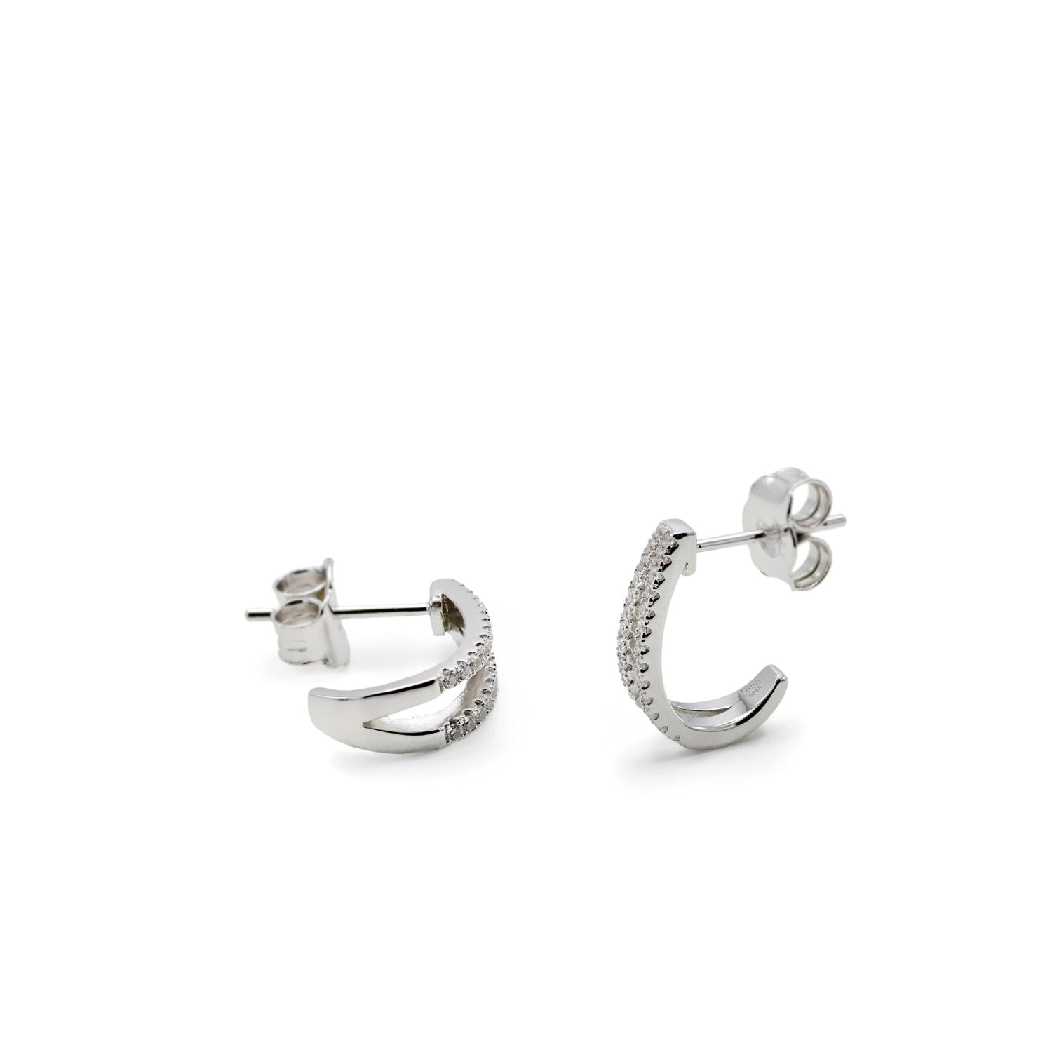 Pendientes aros pequeños diseño doble raíl de circonitas