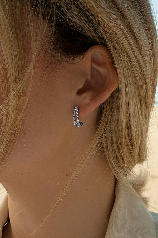 earrings hoops small design double zirconias rail