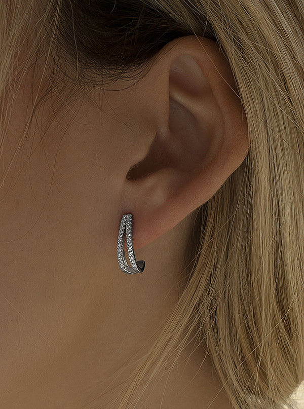 Pendientes aros pequeños diseño doble raíl de circonitas