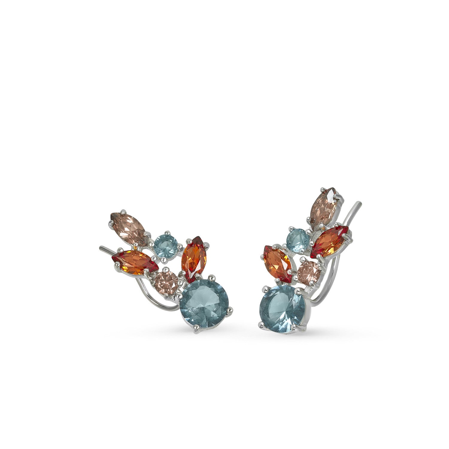 Pendientes trepadores de plata diseño hoja azul