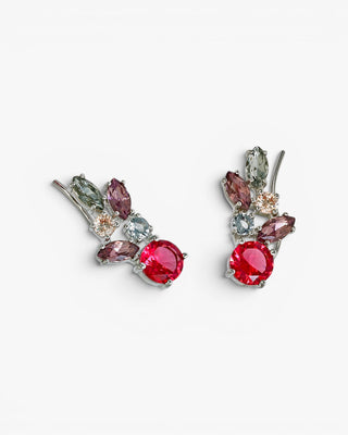 Pendientes trepadores de plata diseño hoja en rosa