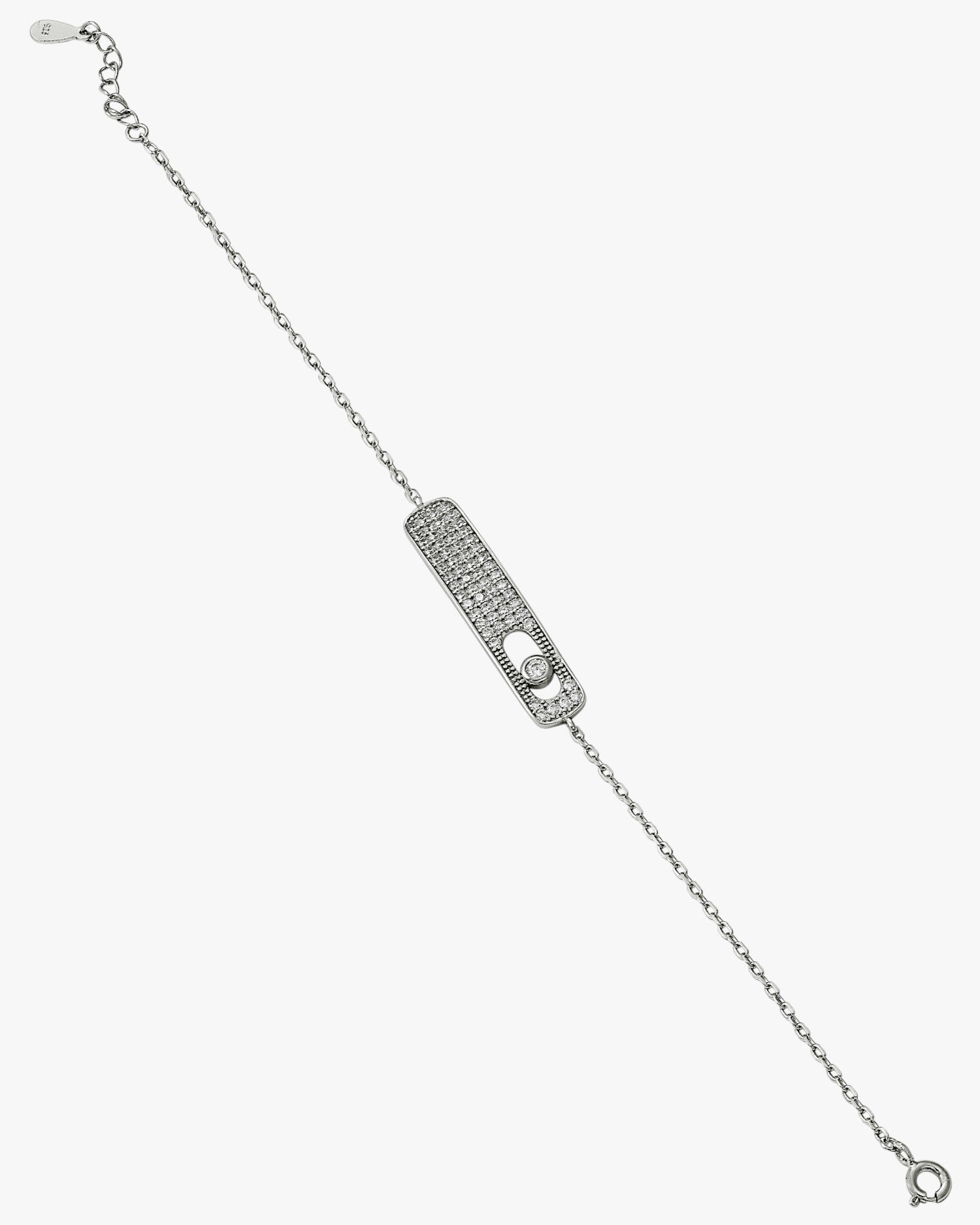 Delicate silver bracelets with a rectangular cubic zirconia