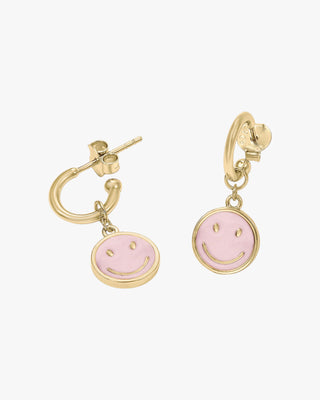 Hoop earrings with smile medal design pendants in enamel