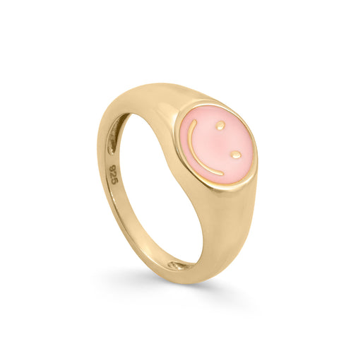 Anillo sello diseño smile con esmalte y baño de oro