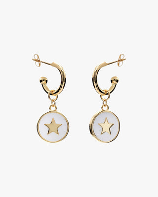 Hoop earrings with white star pendant, silver