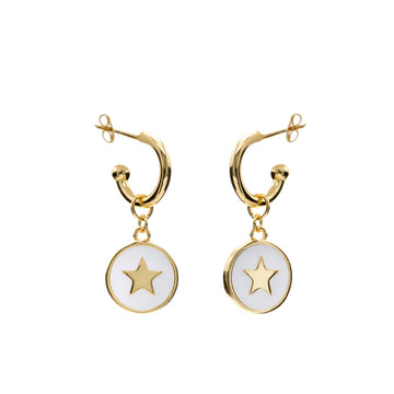 Pendientes aro con colgante plata estrella blanca