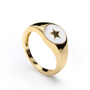 Anillos sello en plata baño en oro diseño estrella