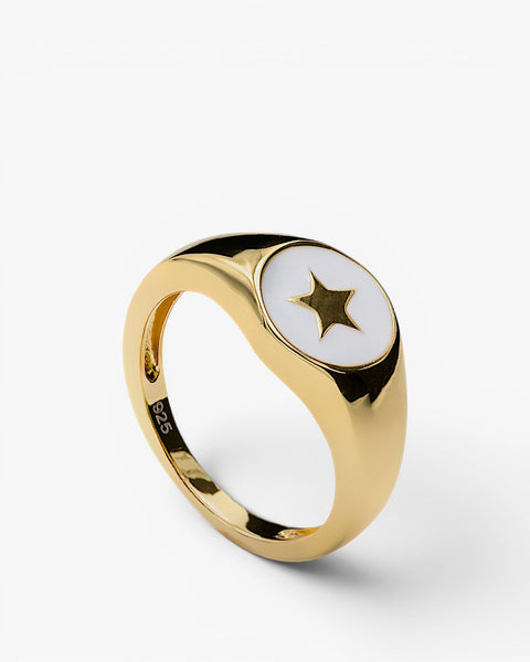Anillos sello en plata baño en oro diseño estrella