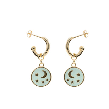 Pendientes aros con colgantes diseño medalla luna y estrellas
