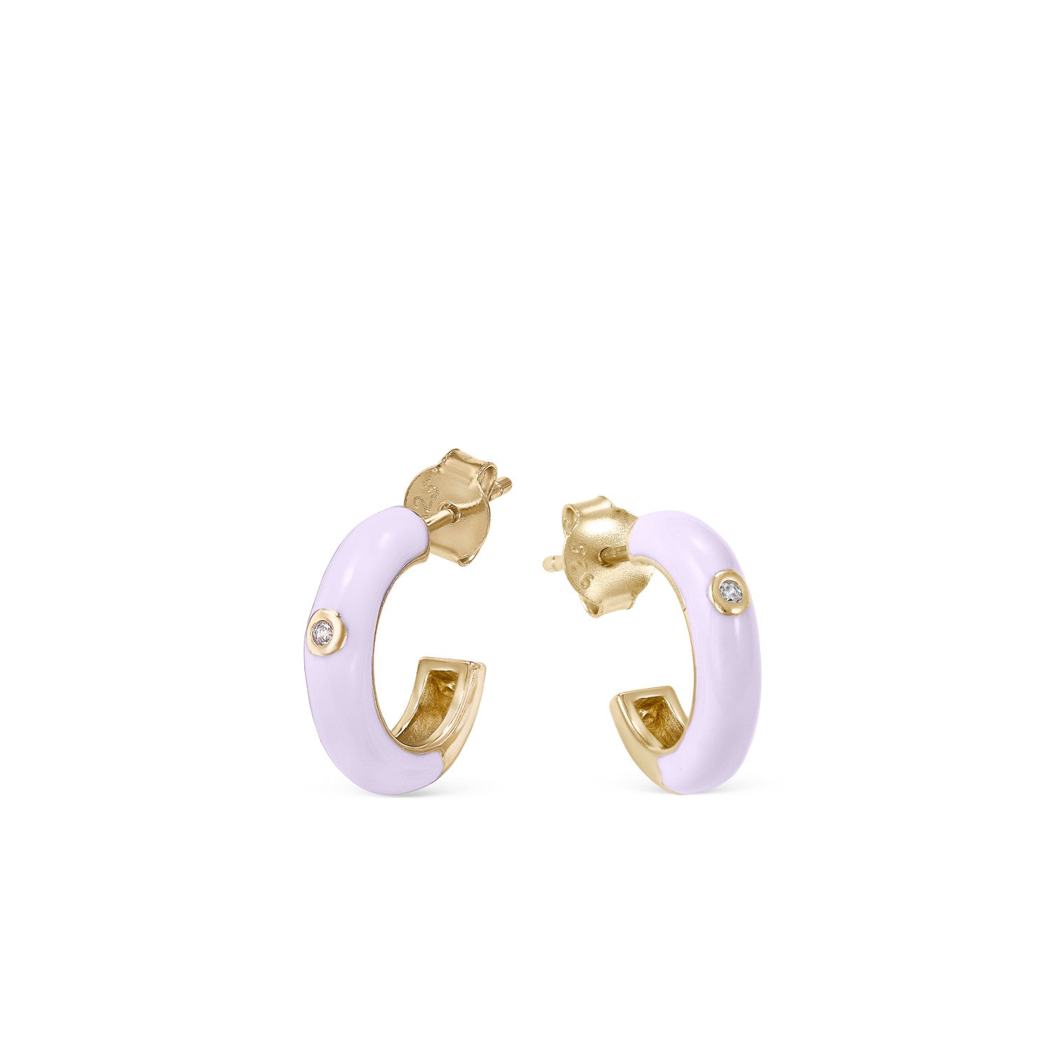 Pendientes aros pequeños diseño esmalte tono malva y circonita central