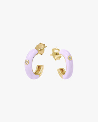 Pendientes aros pequeños diseño esmalte tono malva y circonita central