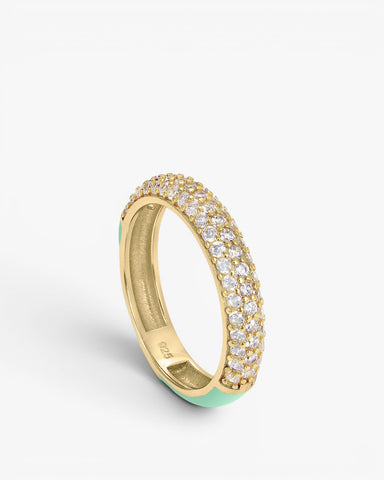 Anillo esmalte menta con engaste de circonitas