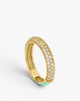 Anillo esmalte menta con engaste de circonitas