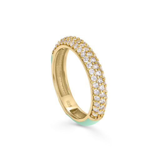 Anillo esmalte menta con engaste de circonitas