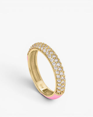 Pink enamel ring with cubic zirconia setting