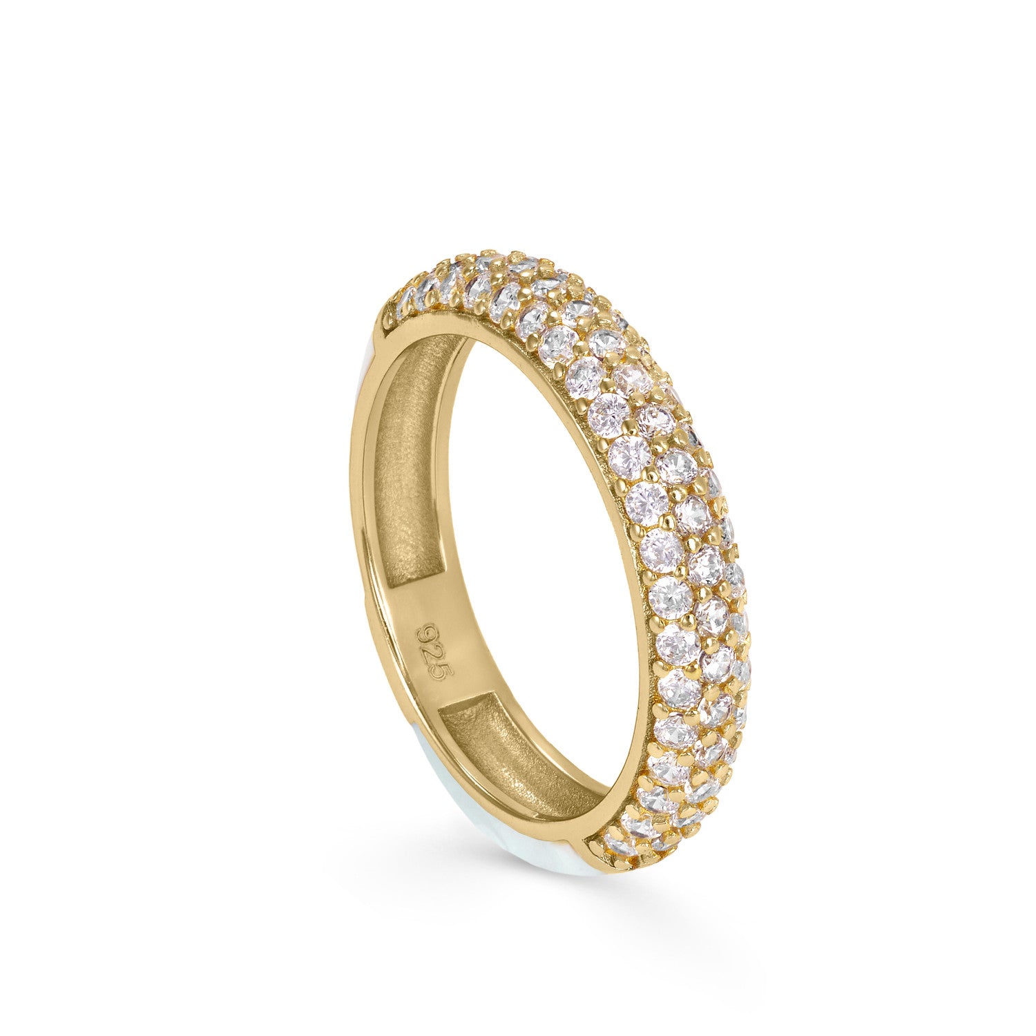 Anillo esmalte blanco con engaste de circonitas