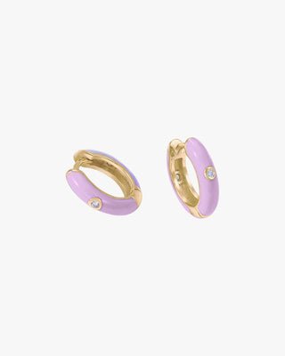 Pendientes aros pequeños diseño esmalte lila y circonita central