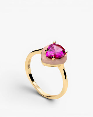 Anillos con piedras diseño de gota con esmalte rosa