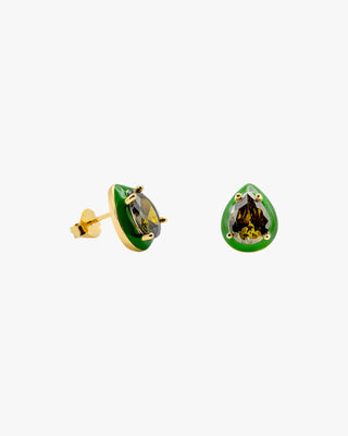 Pendientes pequeños diseño de gota combinados con esmalte verde