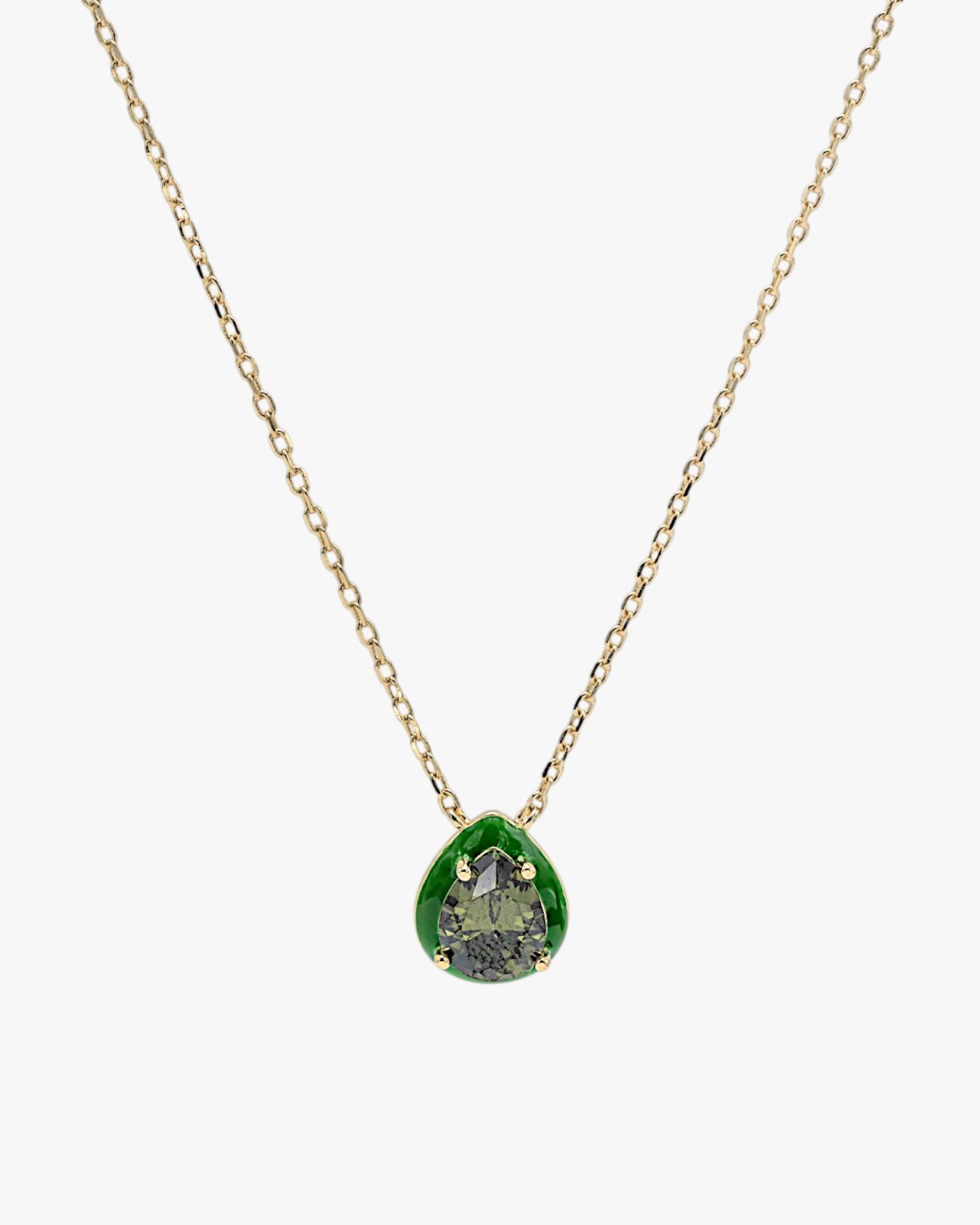 Collares con piedras diseño de gota con esmalte verde
