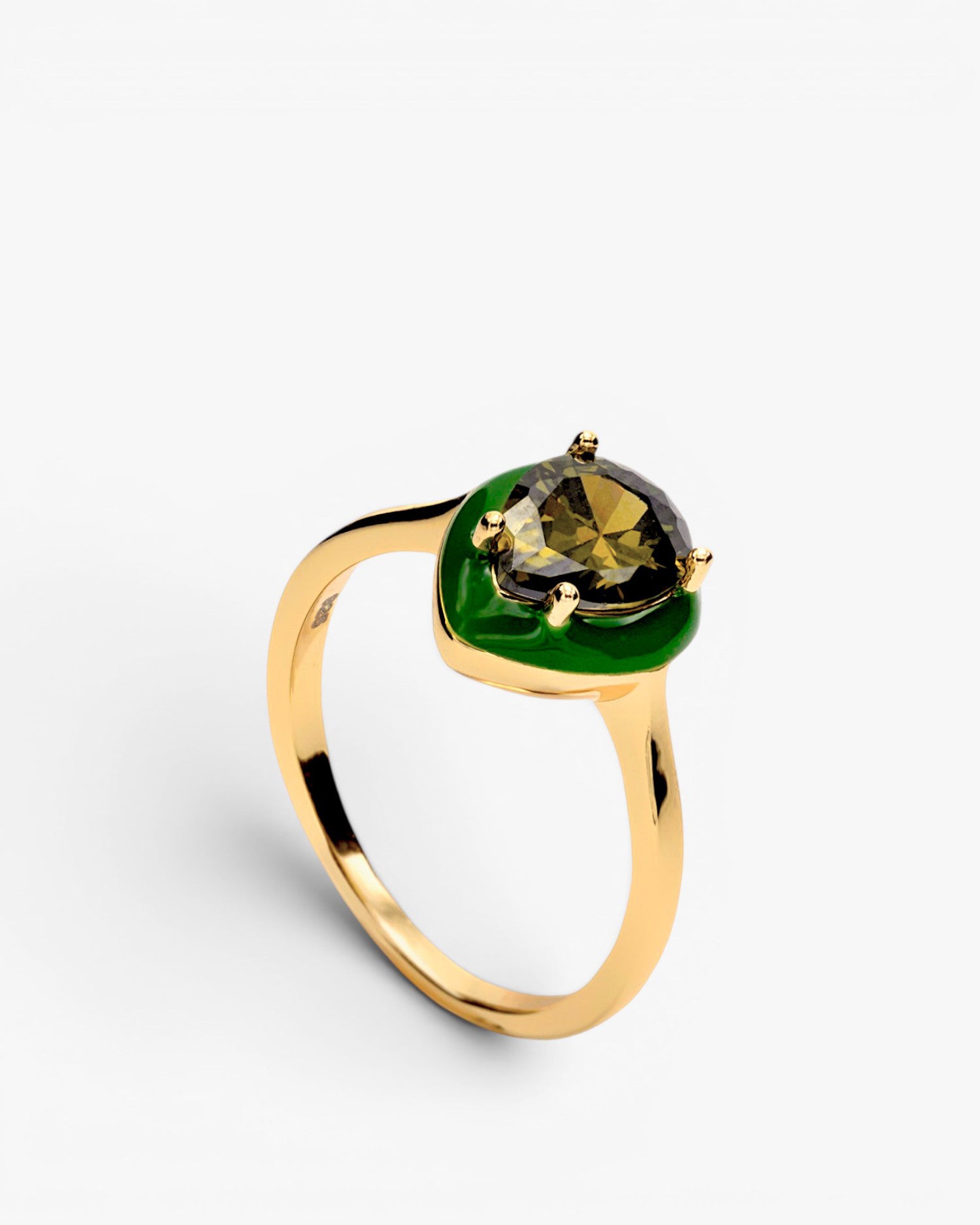 Anillos con piedras diseño de gota con esmalte verde