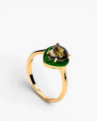 Anillos con piedras diseño de gota con esmalte verde