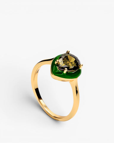Anillos con piedras diseño de gota con esmalte verde